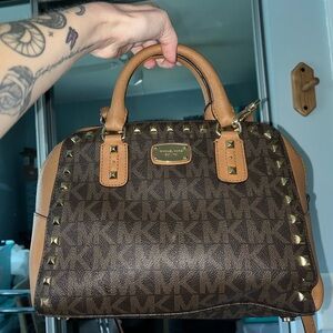 Michael Kors Mk Sandrine Studded Satchel Brown Bag